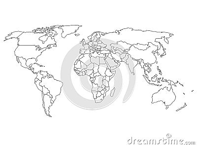 World map with country borders Vector Illustration