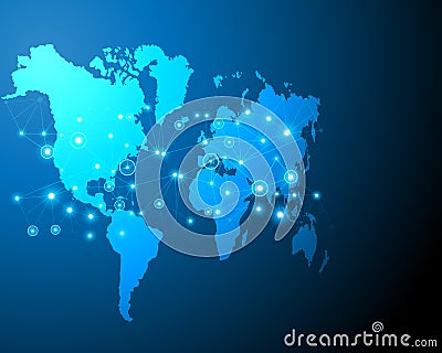 World map cyber digital bigdata online system business zone per Vector Illustration