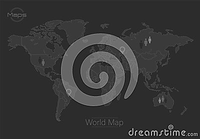 World map, design dark blackboard background Vector Illustration