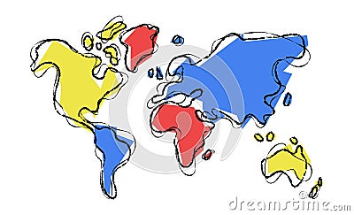 World map doodle sketch color illustration concept Vector Illustration