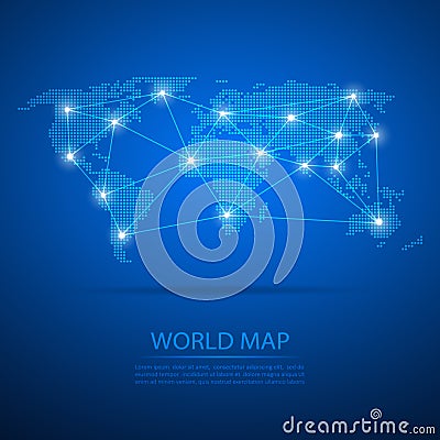 World map with dot nodes. Vector design dots map. Dots map background Stock Photo
