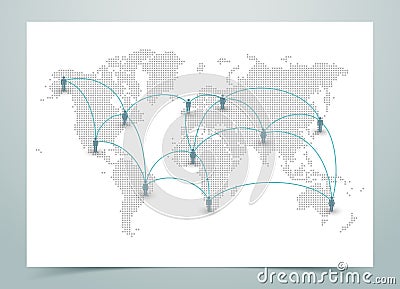 World Map Dotted Vector With Links Vector Illustration