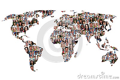 World map earth multicultural group of people integration divers Stock Photo
