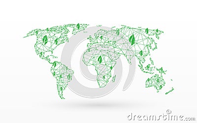 World map with Eco green & save the world concept form lines, triangles and particle style design. Illustration vector Vector Illustration