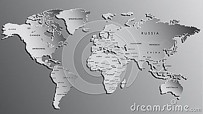 World Map Engraved on Grey. Highly Detailed Stock Photo