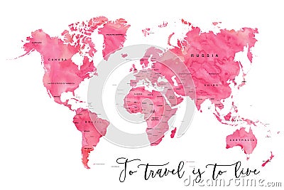 World map filled with pink watercolour effect Stock Photo