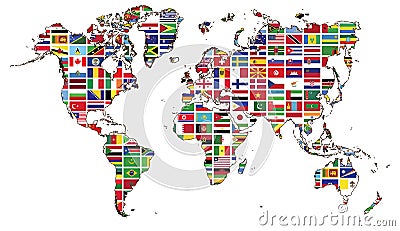 World map and World flag collection Vector Illustration