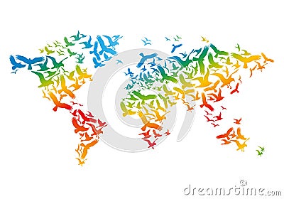 World map with flying birds, vector Vector Illustration