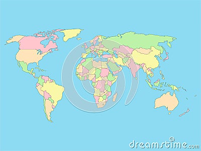 World map in four colors on blue background. Vector illustration Vector Illustration