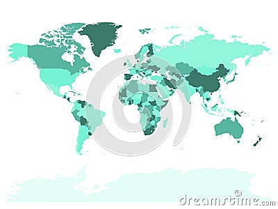 World map in four shades of turquoise on white background. High detail blank political map. Vector illustration with Vector Illustration