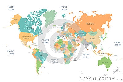 World Map Full Color High Detail Separated all countries Vector Illustration