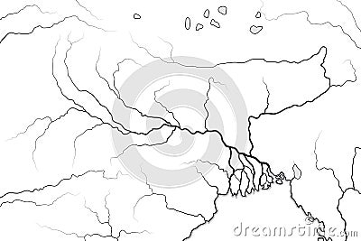 World Map of The GANGES RIVER Valley & Delta: India, Nepal, Bengal, Bangladesh. Geographic chart. Vector Illustration