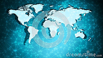 World map geometric shapes background abstract connection dots and wires Stock Photo