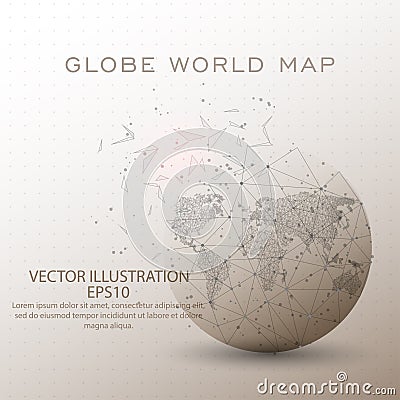 World map globe low poly wire frame. Vector Illustration