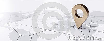 World Map and gold pin pointer location, Travel navigation GPS concept Stock Photo
