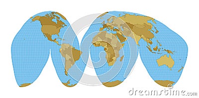 World Map. Goode`s interrupted homolosine. Vector Illustration