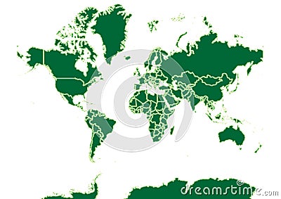 The World map in green with yellow outline Stock Photo