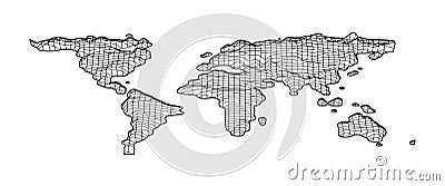 World map grid in bevel emboss style. Topography map of world. Vector illustration Vector Illustration