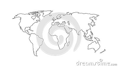 World map. Hand drawn simple stylized continents silhouette in minimal line outline thin shape. Vector illustration Vector Illustration