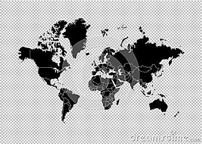 World map - High detailed Black map with counties/regions/states of world. world map isolated on transparent background Vector Illustration