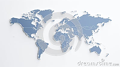 World map highlighted blue on White background generative AI Stock Photo