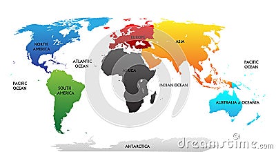 World map with highlighted continents Vector Illustration