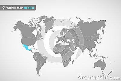 World map with the identication of Mexico. Map of Mexico. Political world map in gray color. America countries. Vector Illustration