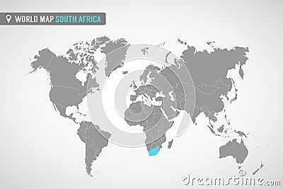 World map with the identication of South Africa. Map of South Africa. Political world map in gray color. Africa countries. Vector Illustration