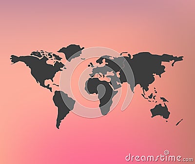 World map illustration eps 10 on blurred pink red background mesh with banners suitable for infographic Cartoon Illustration