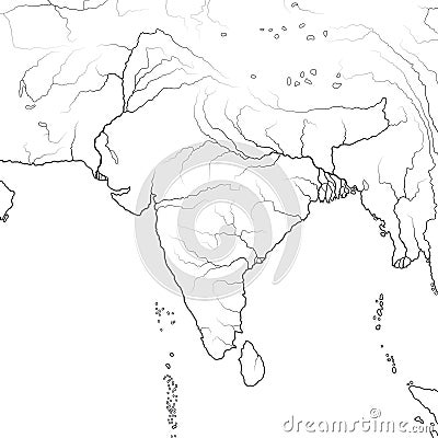 World Map of INDIAN SUBCONTINENT: India, Pakistan, Hindustan, Himalayas, Tibet, Bengal, Ceylon. Geographic chart. Vector Illustration