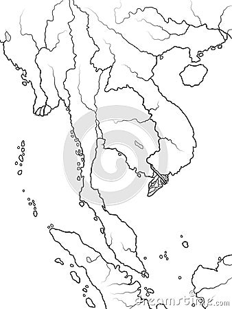 World Map of INDOCHINA: Indochinese Peninsula, Thailand, Vietnam, Laos, Malaysia, Cambodja. Geographic chart. Vector Illustration