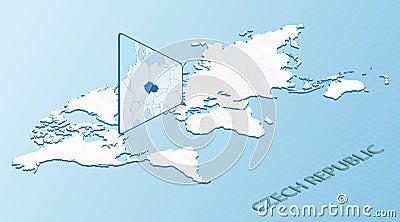 World Map in isometric style with detailed map of Czech Republic. Light blue Czech Republic map with abstract World Map Vector Illustration