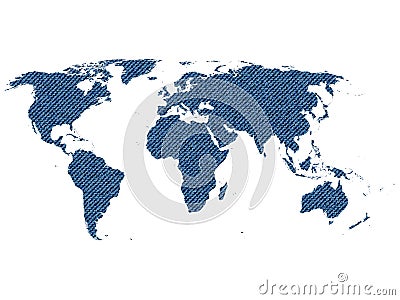 World map with jeans texture Cartoon Illustration