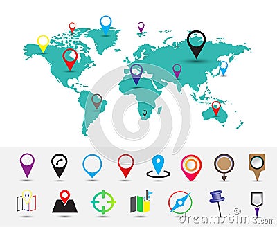 World map with locations pin Stock Photo