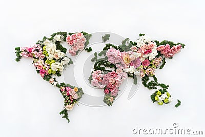 World map made of flowers Stock Photo