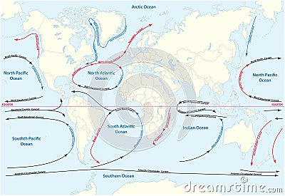 World map with major marine currents Stock Photo