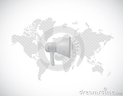 World map megaphone message Cartoon Illustration