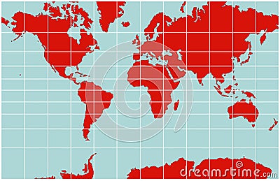 World Map - Mercator Projection Vector Illustration