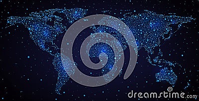 World map in night sky Vector Illustration