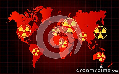 World Map Nuclear Waste Radioactive Hazard Zone Vector Illustration