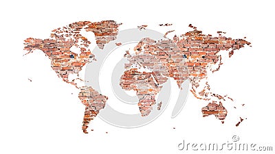 World map from old bricks in loft style Vector Illustration