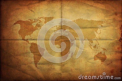 World map on old grunge folding paper Stock Photo