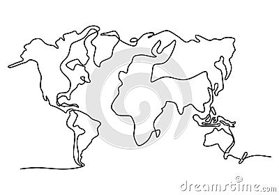 World map one line drawing on white isolated background. A Globe similar world map icon for Education, Travel worldwide, Vector Illustration