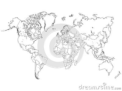 World Map Outline Illustration on a white background Vector Illustration