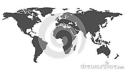 World Map Outline Monochrome Vector Illustration