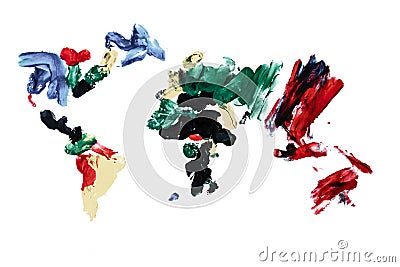 World Map, Painted by Finger Paint Stock Photo