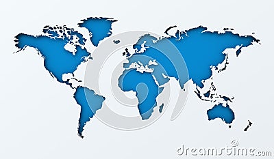 World map paper cutout with blue background Stock Photo