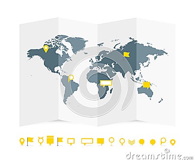 World map paper guide with pins set vector illustration Vector Illustration