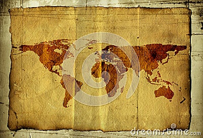 World map on parchment Stock Photo