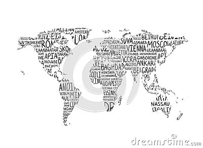 World map. Vector pattern of capital cities names Vector Illustration